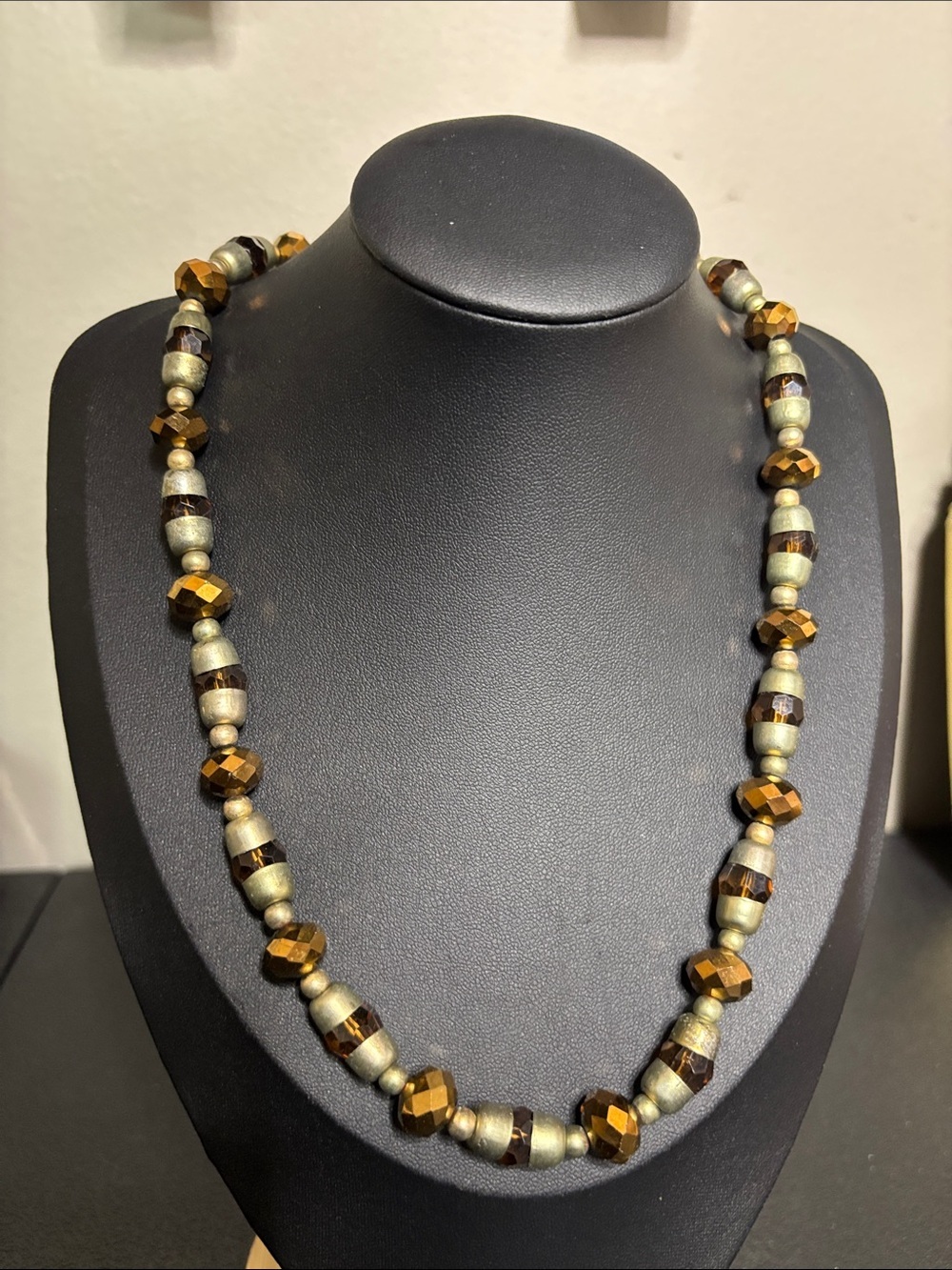 Elegant Vintage Gold Brown Glass Beaded Metal Necklace - Women Jewelry